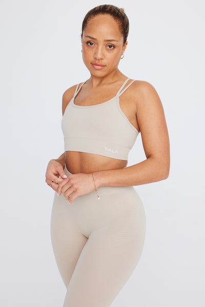 SCULPT SEAMLESS STRAPPY SPORTS BRA - CHAI MARL
