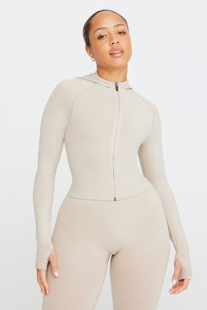 SCULPT SEAMLESS ZIP THROUGH HOODIE JACKET- CHAI MARL
