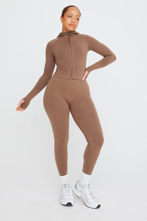 SCULPT SEAMLESS ZIP THROUGH HOODIE JACKET- CACAO MARL