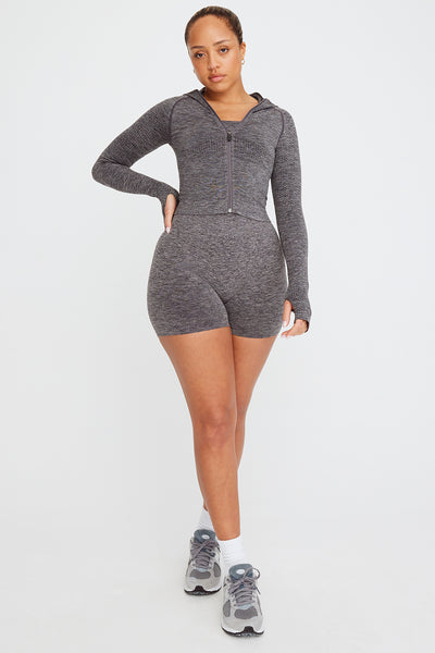SCULPT SEAMLESS ZIP THROUGH HOODIE JACKET- CHARCOAL MARL