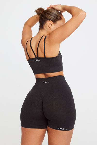 SCULPT SEAMLESS STRAPPY SPORTS BRA- BLACK MARL