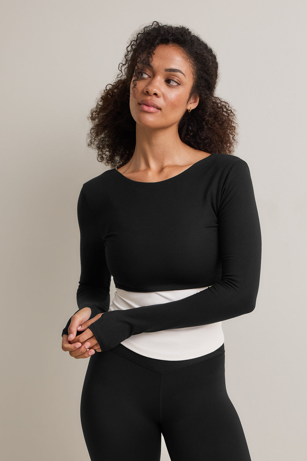 Multiway Long Sleeve Tie Top - Shadow Black