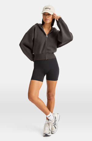 COCOON ZIP THROUGH HOODIE - AMERICANO