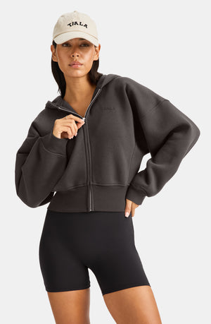 COCOON ZIP THROUGH HOODIE - AMERICANO