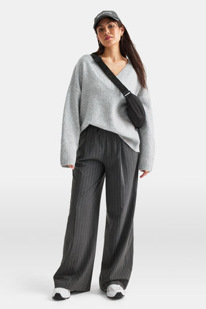V Neck Jumper - Grey Marl