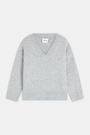 V Neck Jumper - Grey Marl