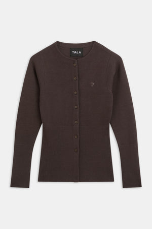 Knit-Waisted Crew Neck Cardigan - Americano