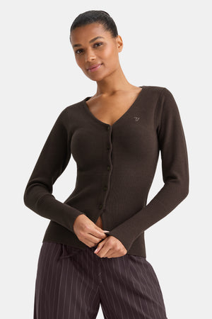 Knit-Waisted Crew Neck Cardigan - Americano