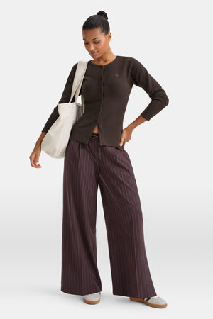 Knit-Waisted Crew Neck Cardigan - Americano