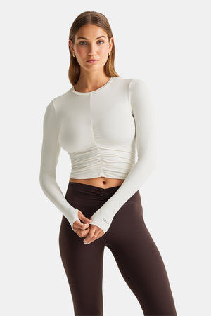 UltraLite Ruched Long Sleeve Top - Ivory
