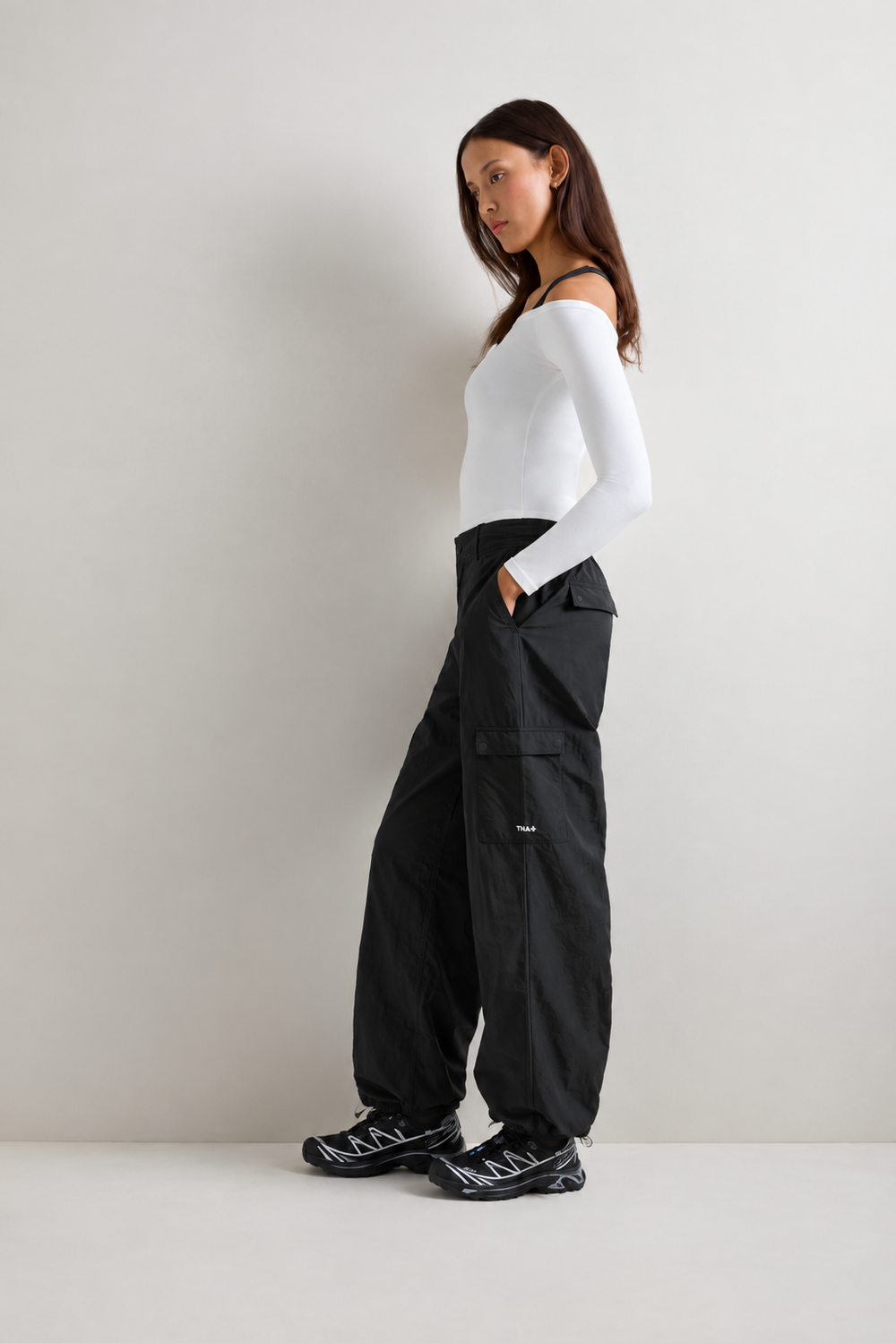 Wide Leg Adjustable Cargo Trouser - Black