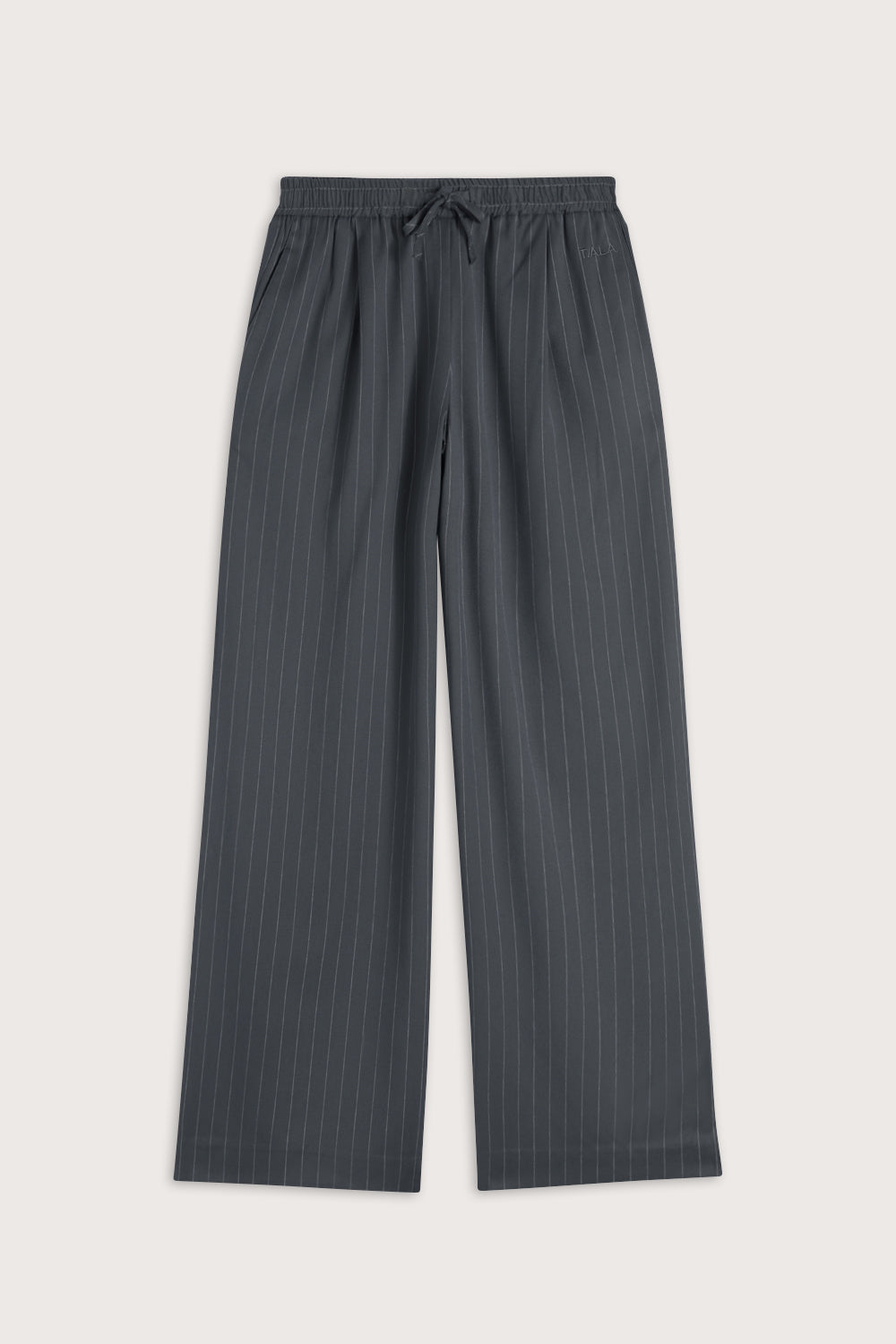 Drawstring Wide Leg Trousers - Charcoal Grey Stripe