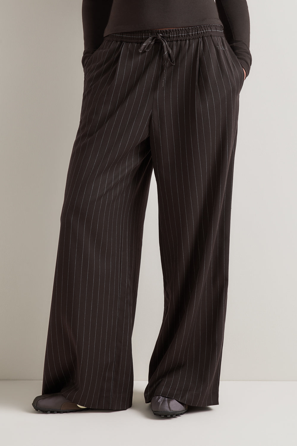 Drawstring Wide Leg Trousers - Americano Stripe