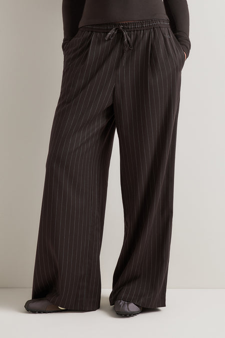 Drawstring Wide Leg Trousers - Americano Stripe
