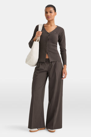 Everyday Tailoring Drawstring Trousers - Mocha Brown Pinstripe