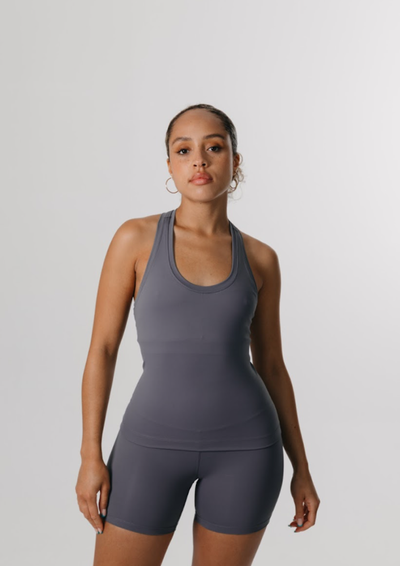 SKINLUXE BUILT-IN SUPPORT RACERBACK VEST - TORNADA GREY