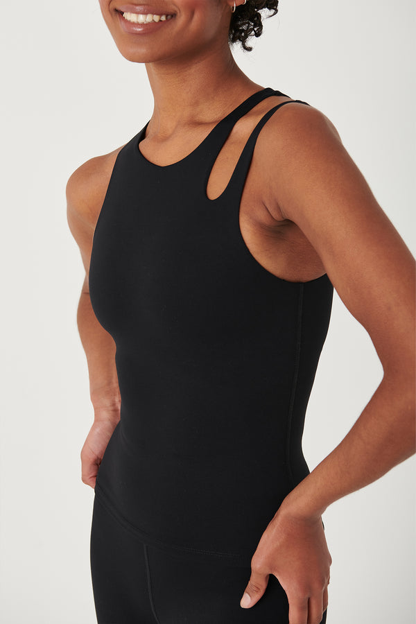 SKINLUXE BUILT-IN SUPPORT CUT OUT SHOULDER VEST - SHADOW BLACK