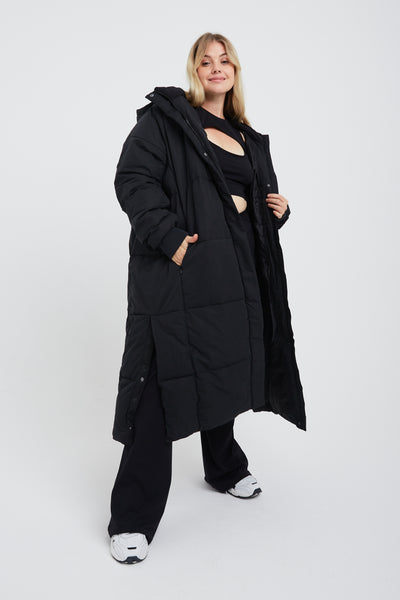 POLAR LONG LINE PUFFER COAT - BLACK