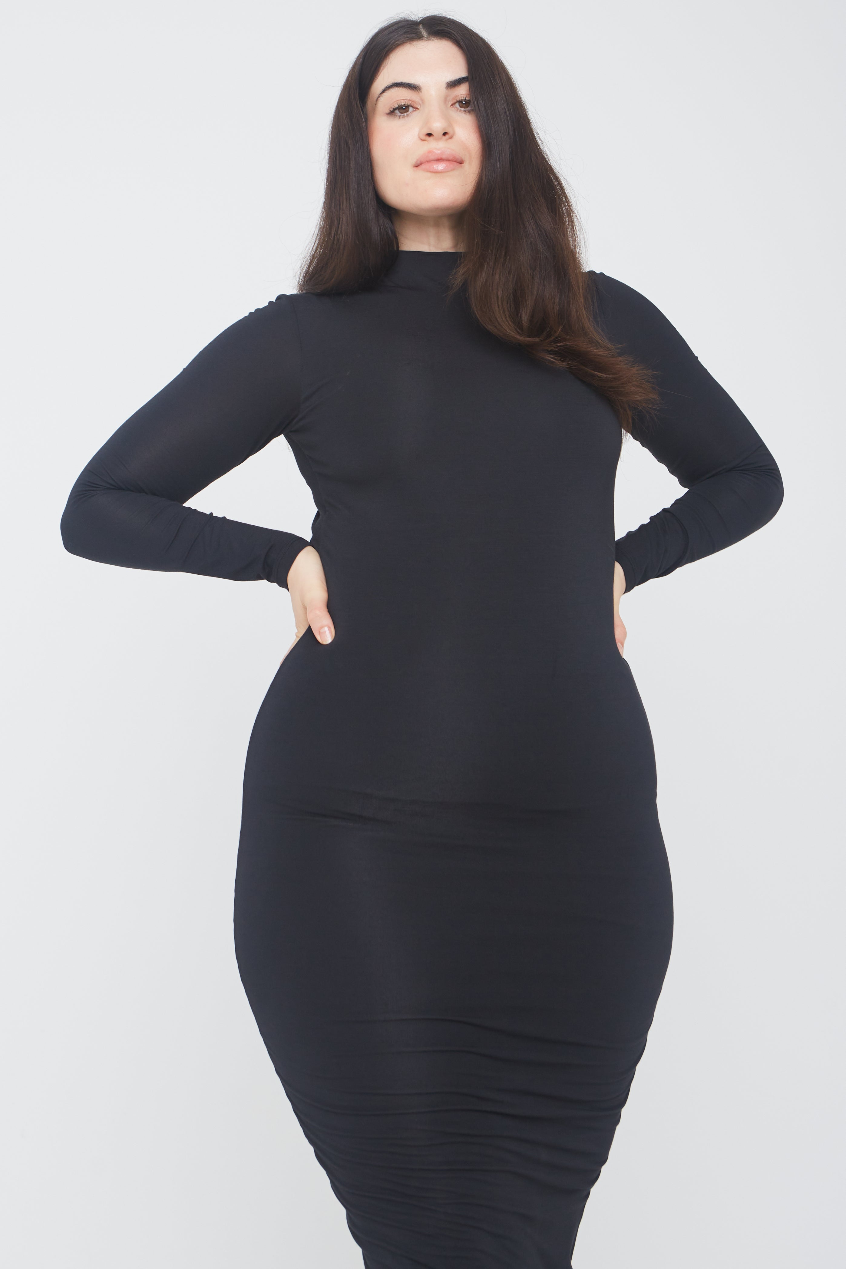 365 Long Sleeve Cut Out Bodycon Maxi Dress - Black