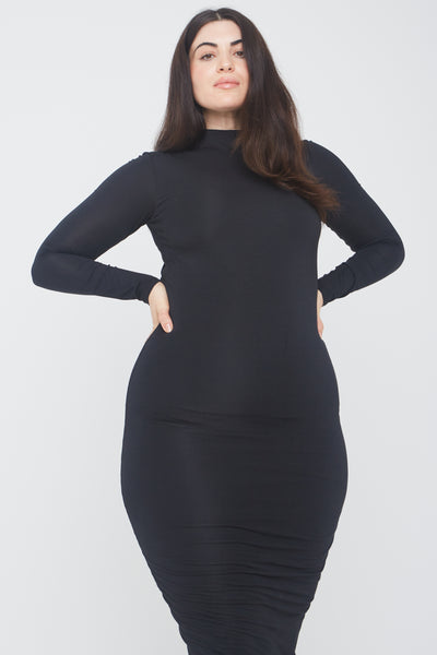365 LONG SLEEVE CUT OUT BODYCON MIDI DRESS - SHADOW BLACK