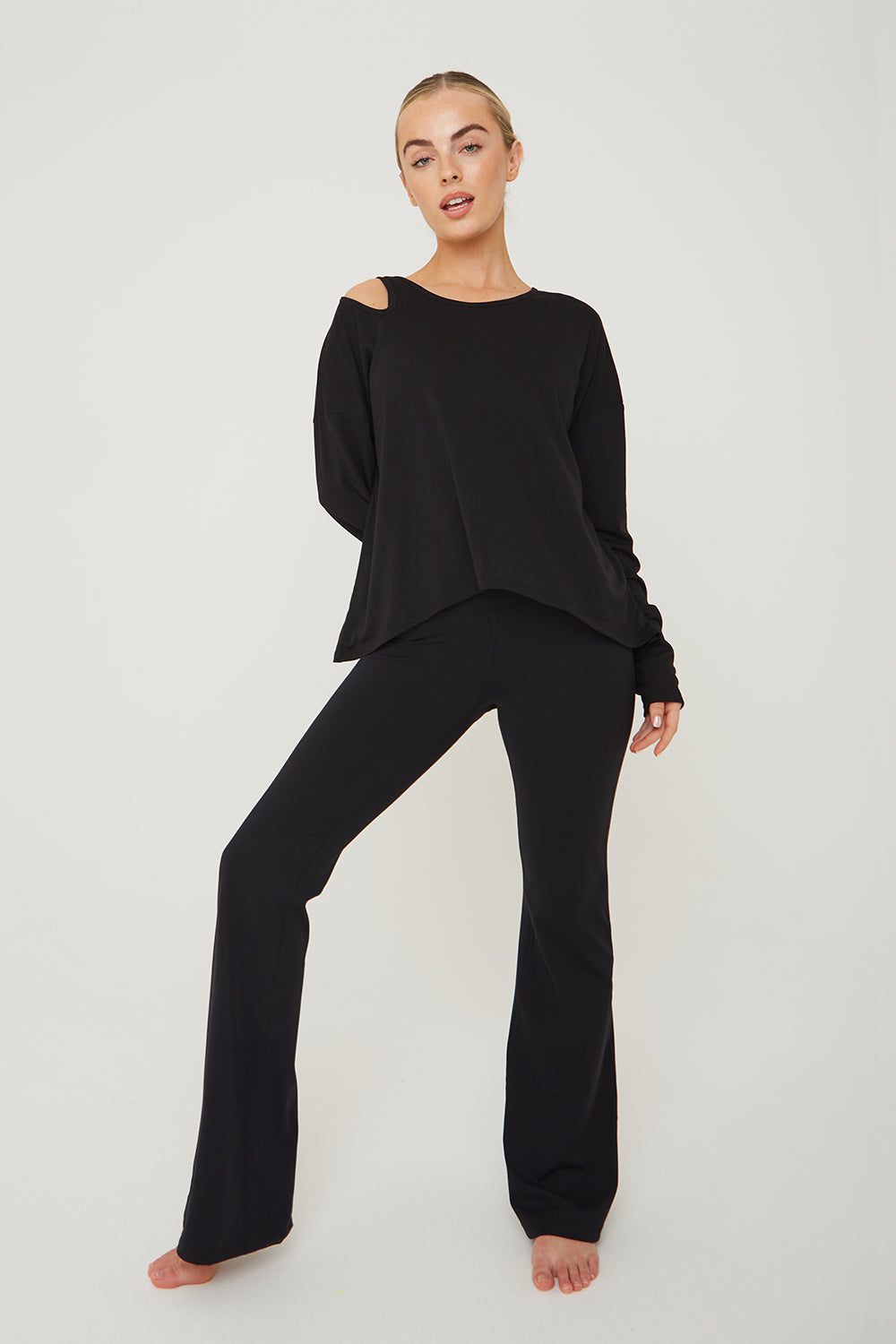 Airlayer Cut out Shoulder Long Sleeve Top - Black