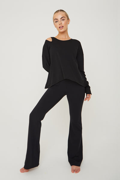 AIRLAYER CUT OUT SHOULDER LONG SLEEVE TOP - SHADOW BLACK