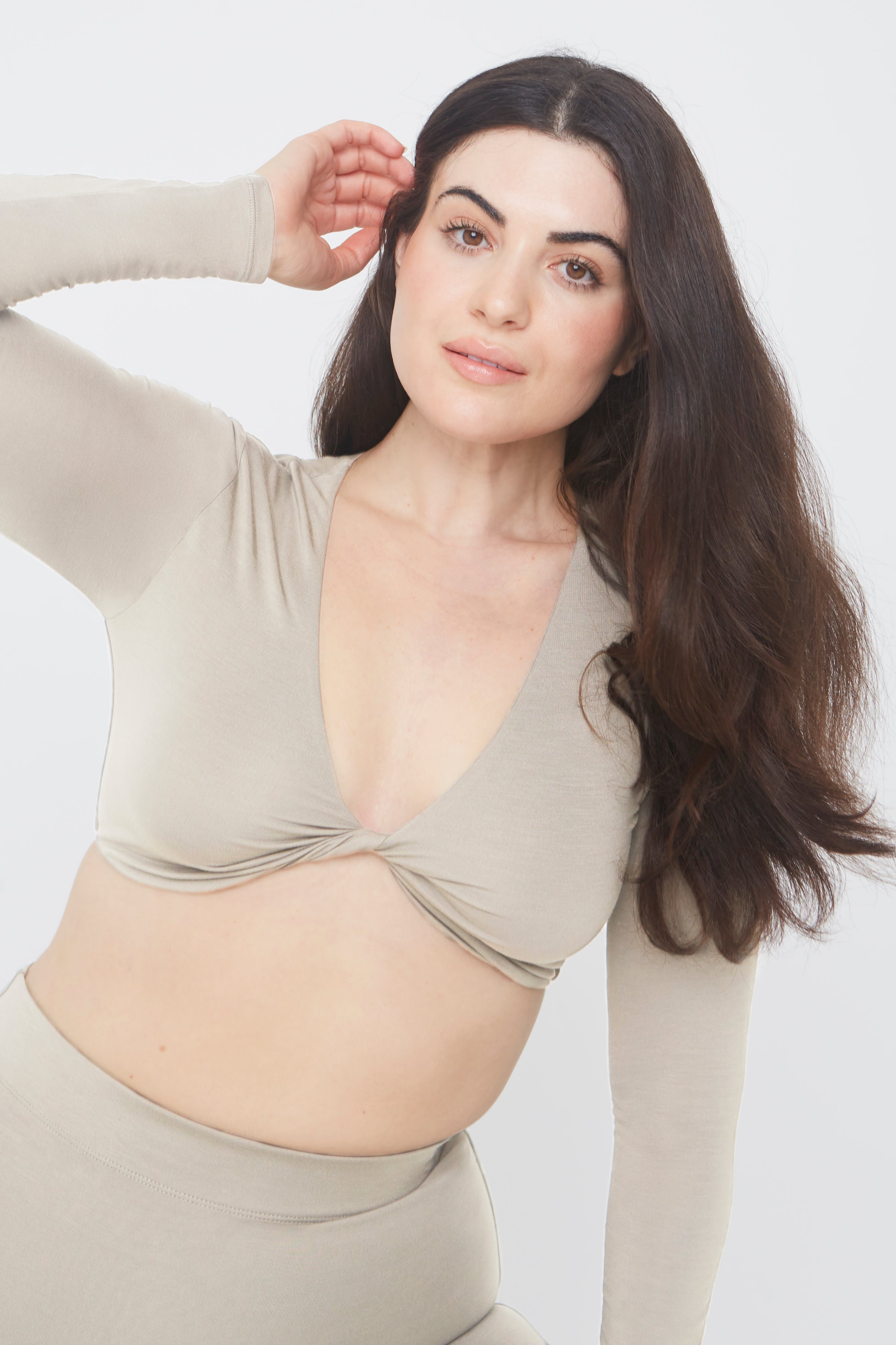 365 TWIST FRONT LONG SLEEVE CROP TOP - SAND – TALA