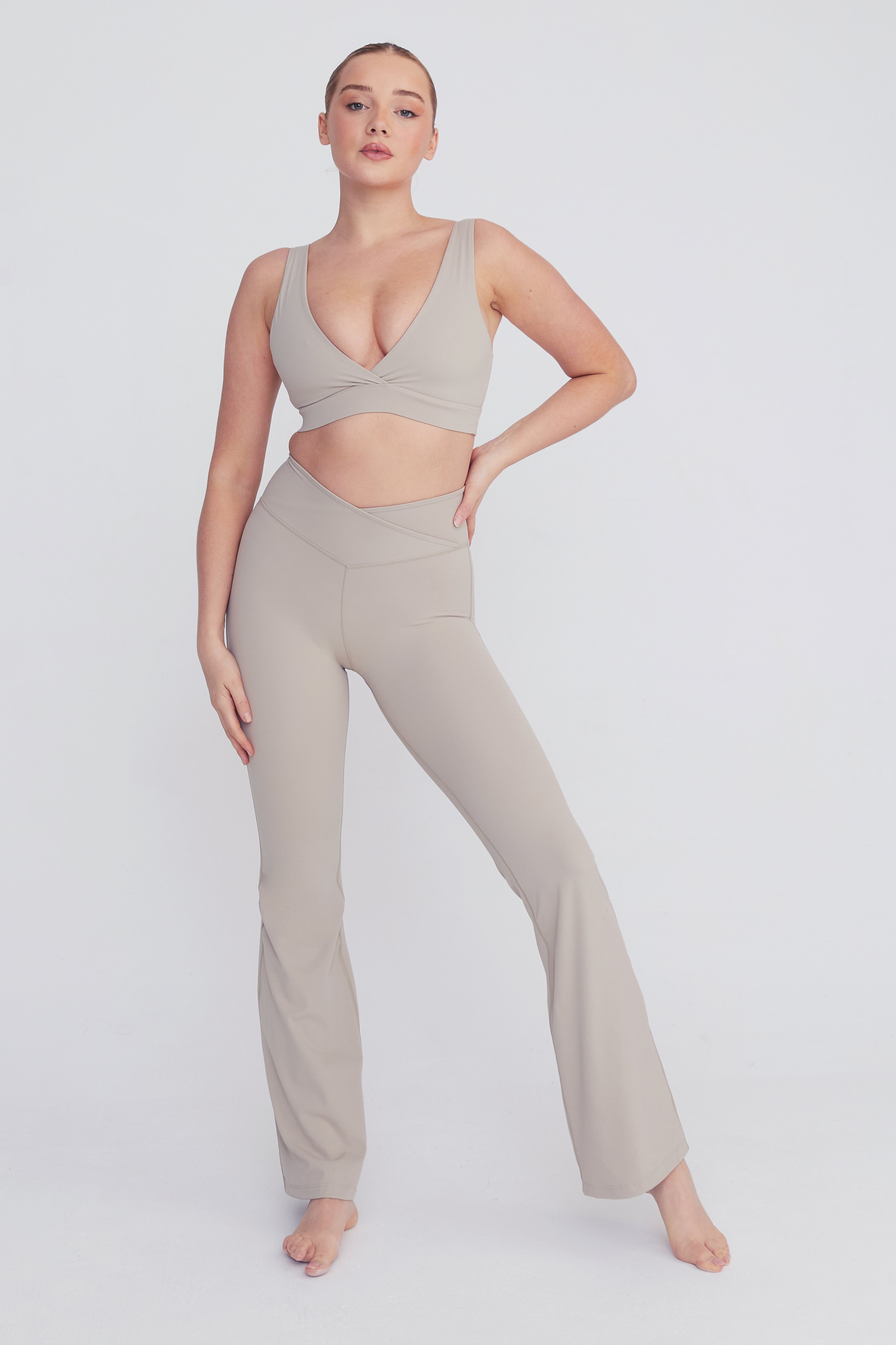 DAYFLEX WRAP HIGH WAISTED FLARED YOGA PANT - LATTE – TALA