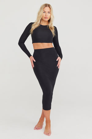 365 BODYCON MIDI SKIRT - SHADOW BLACK