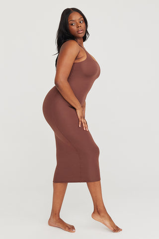 Brown bodycon midi on sale dress