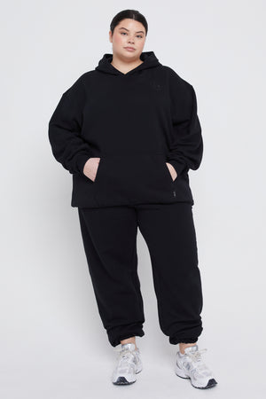 CLUB OVERSIZED HOODIE WITH EMBROIDERED LOGO - BLACK