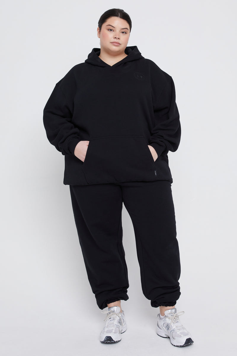 CLUB OVERSIZED HOODIE WITH EMBROIDERED LOGO - BLACK