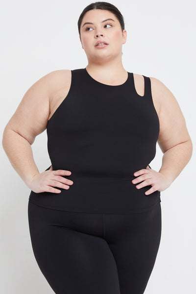 SKINLUXE BUILT-IN SUPPORT CUT OUT SHOULDER VEST - SHADOW BLACK