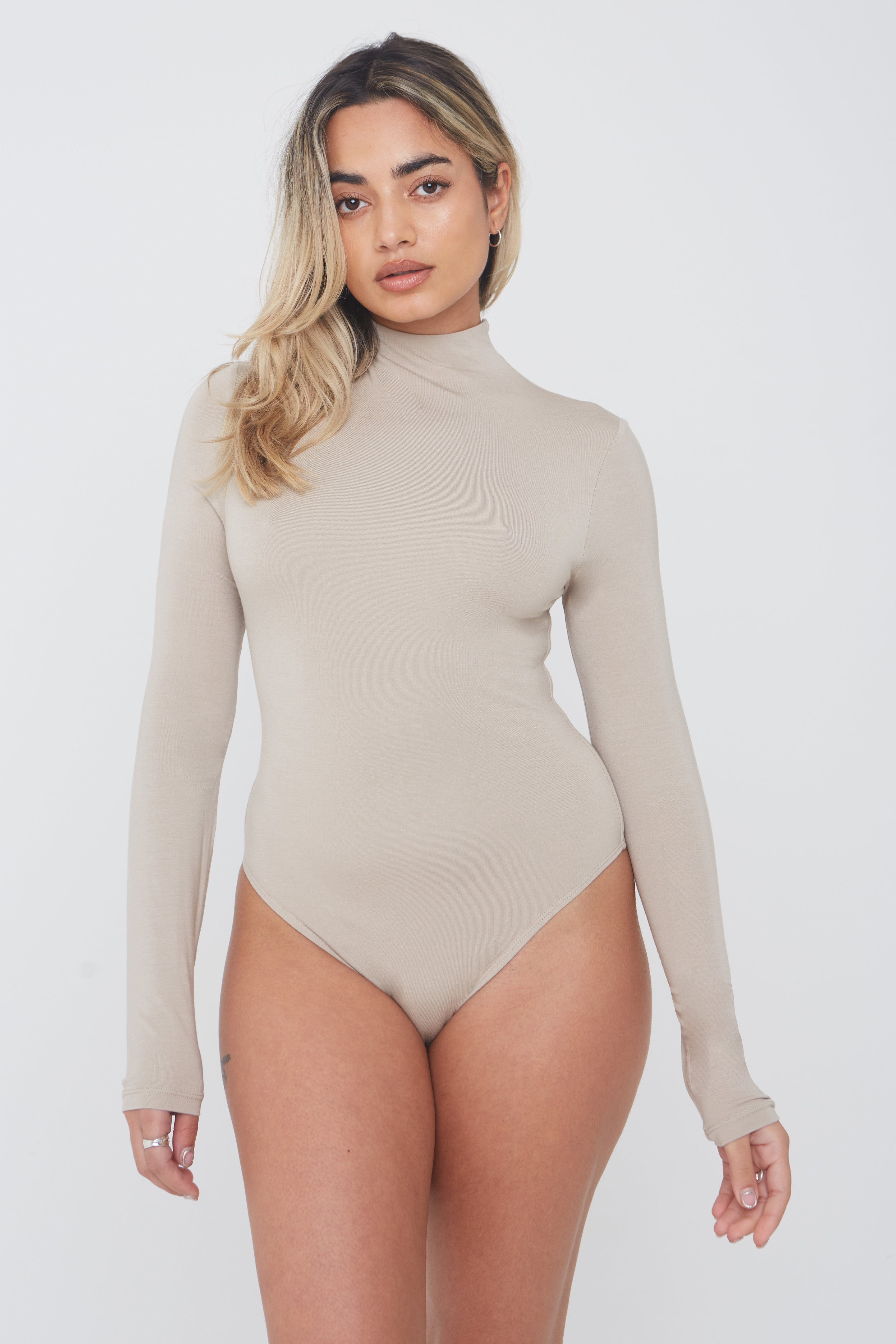 365 Mock Neck Long Sleeve Bodysuit - Sand