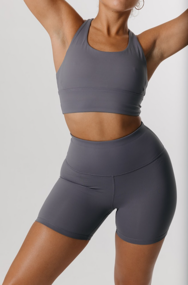 SKINLUXE HIGH WAISTED CYCLING SHORTS - TORNADA GREY