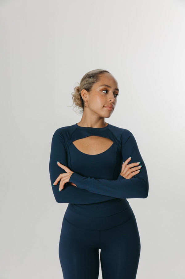 SKINLUXE CUT OUT LONG SLEEVE TOP - NAVY