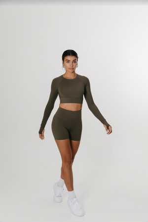 SKINLUXE HIGH WAISTED CYCLING SHORTS - KHAKI
