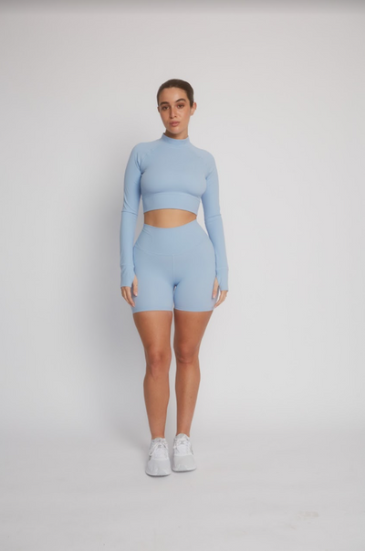 DAYFLEX MOCK NECK CROP LONG SLEEVE TOP - ICE BLUE
