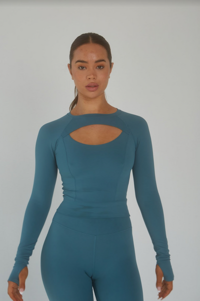 SKINLUXE CUT OUT LONG SLEEVE TOP - OCEAN GREEN
