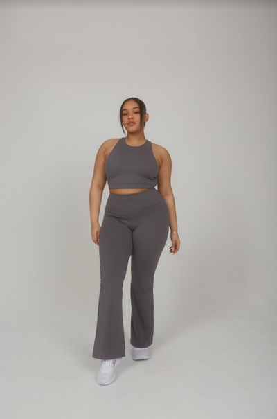 SKINLUXE HIGH WAISTED FLARED LEGGING - TORNADA GREY