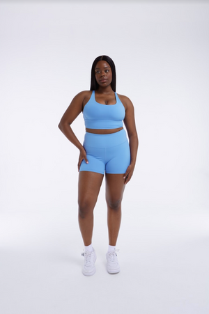 SKINLUXE HIGH WAISTED TRAINING SHORTS - PROVENCE BLUE
