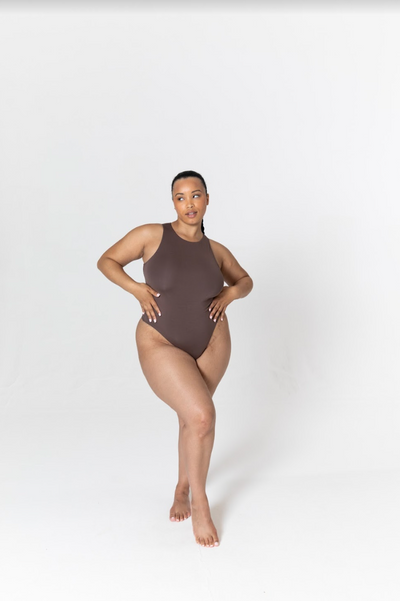 365 HIGH NECK SLEEVELESS BODYSUIT - MOCHA