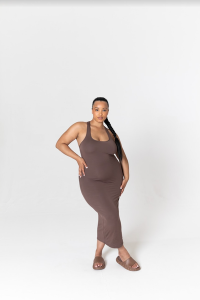 365 RACERBACK BODYCON MIDI DRESS - MOCHA