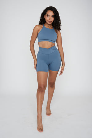 DAYFLEX WRAP HIGH WAISTED CYCLING SHORTS - MINERAL BLUE