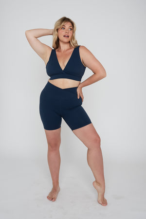 DAYFLEX WRAP HIGH WAISTED CYCLING SHORTS - SEA BLUE