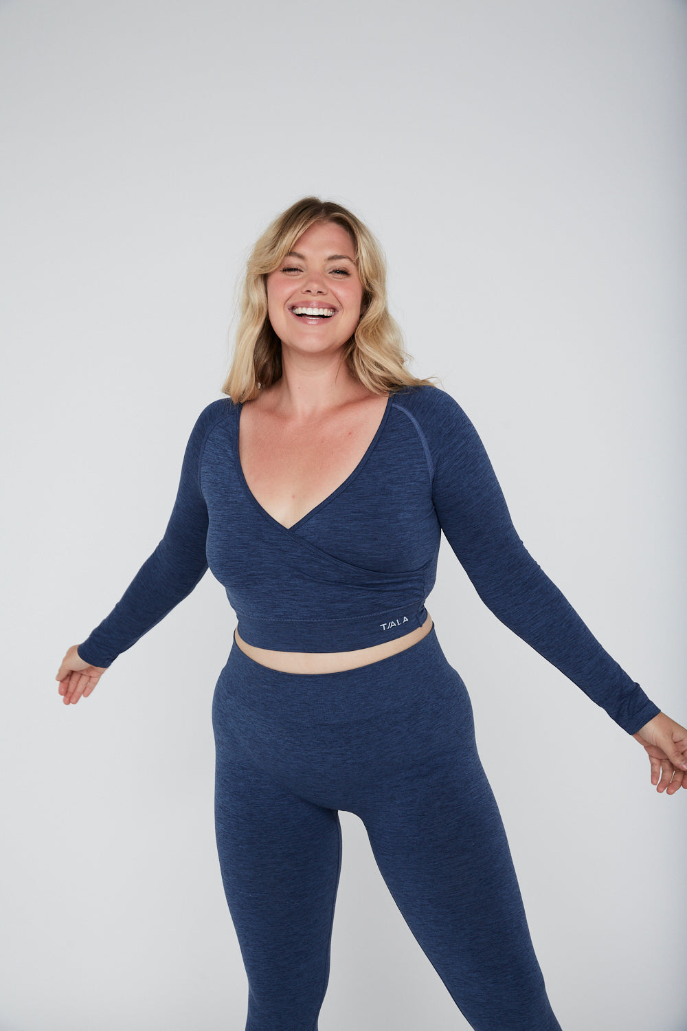 Sculpt Seamless Wrap Long Sleeve Crop Top - Navy Marl