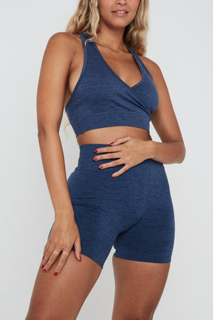 SCULPT SEAMLESS WRAP SPORTS BRA - FRENCH NAVY MARL