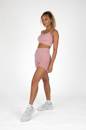 SCULPT SEAMLESS STRAPPY SPORTS BRA - BLUSH PINK MARL