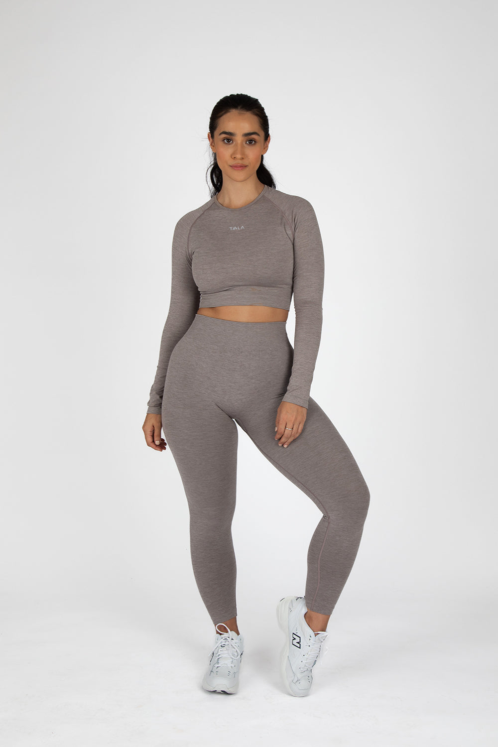 Sculpt Seamless Long Sleeve Crop Top - Taupe Marl