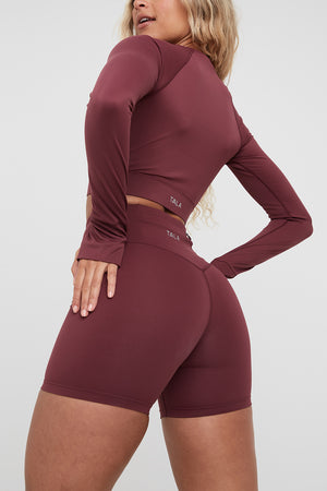 SKINLUXE HIGH WAISTED CYCLING SHORTS - DARK CHERRY
